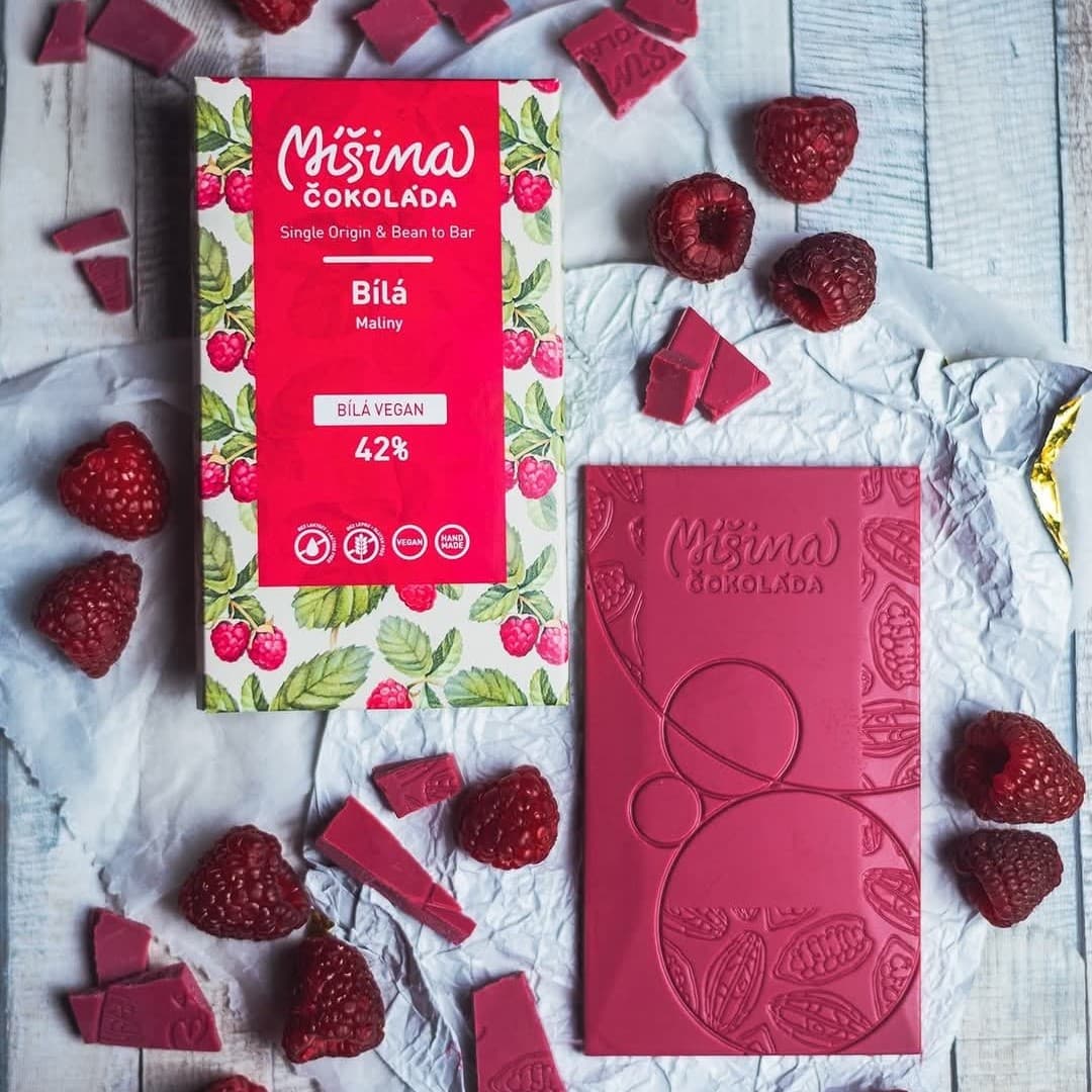 Míšina čokoláda Bílá vegan 42% s malinami 50g - náhled 4