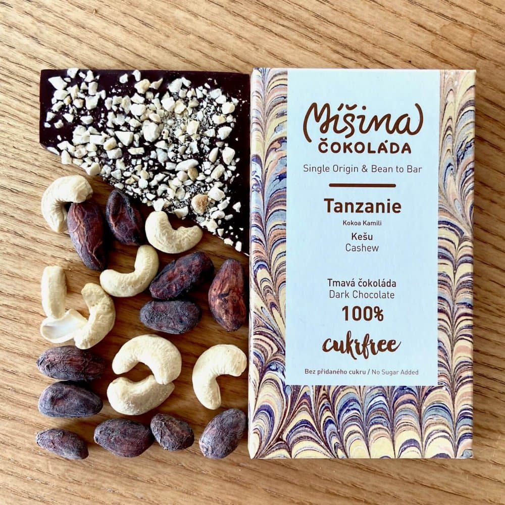 Míšina čokoláda Cukrfree 100% hořká s kešu (bez cukru) 60g - náhled 2