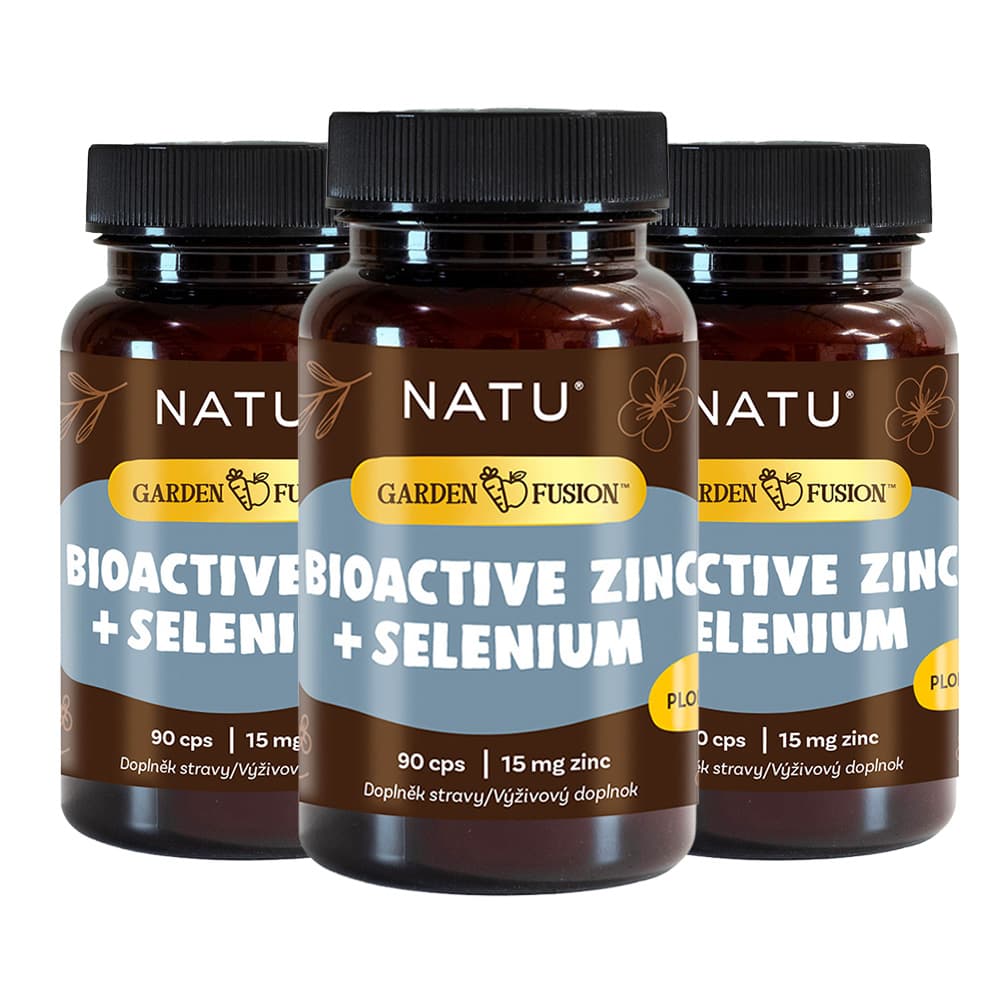 NATU 2+1 Garden Fusion Bioaktivní zinek 15 mg, selen, extrakt ze zeleného čaje 90 kapslí