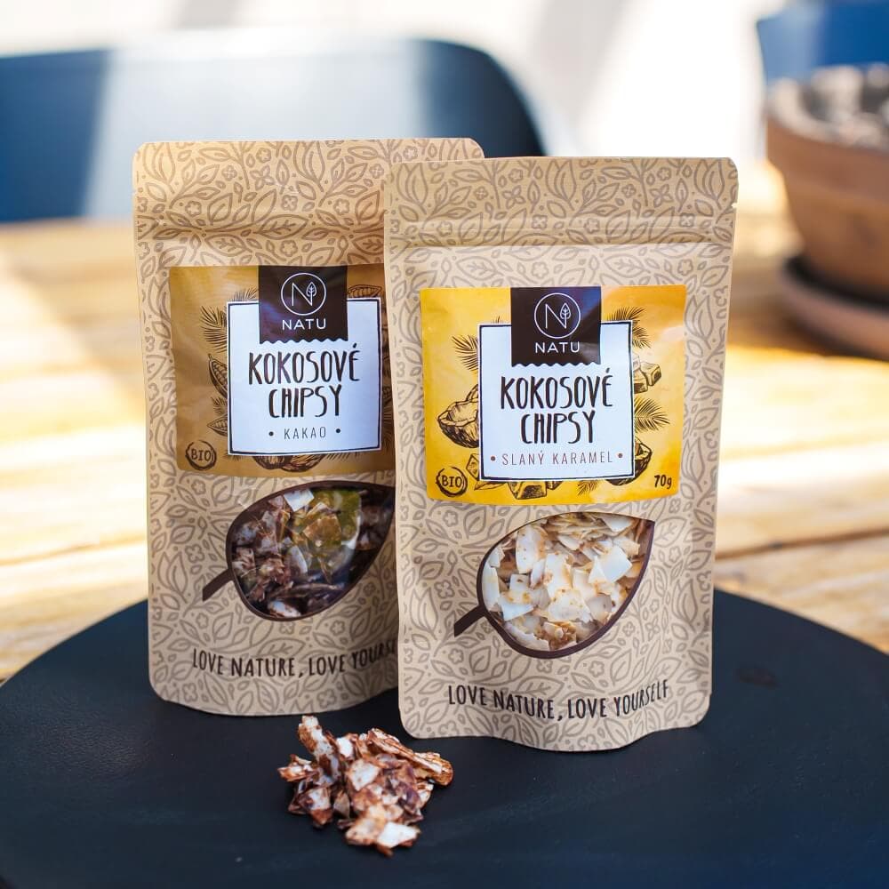 NATU Kokosové chipsy slaný karamel BIO 70 g - náhled 4