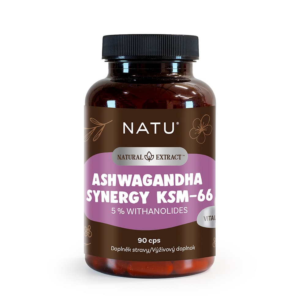 NATU Ashwagandha extrakt KSM-66 (5% withanolidů) s piperinem 90 kapslí