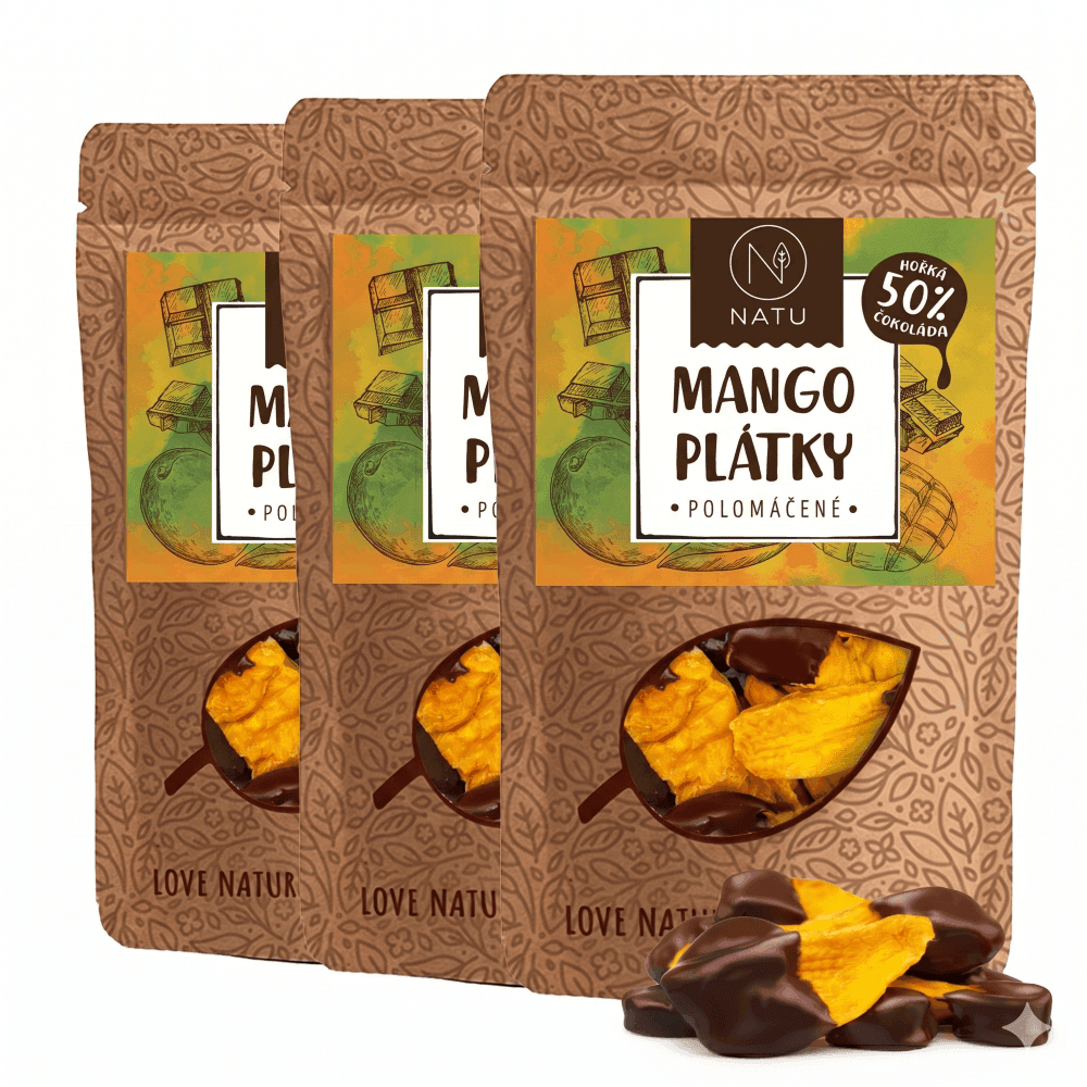 NATU Mango plátky polomáčené 50% hořká čokoláda 3x120g