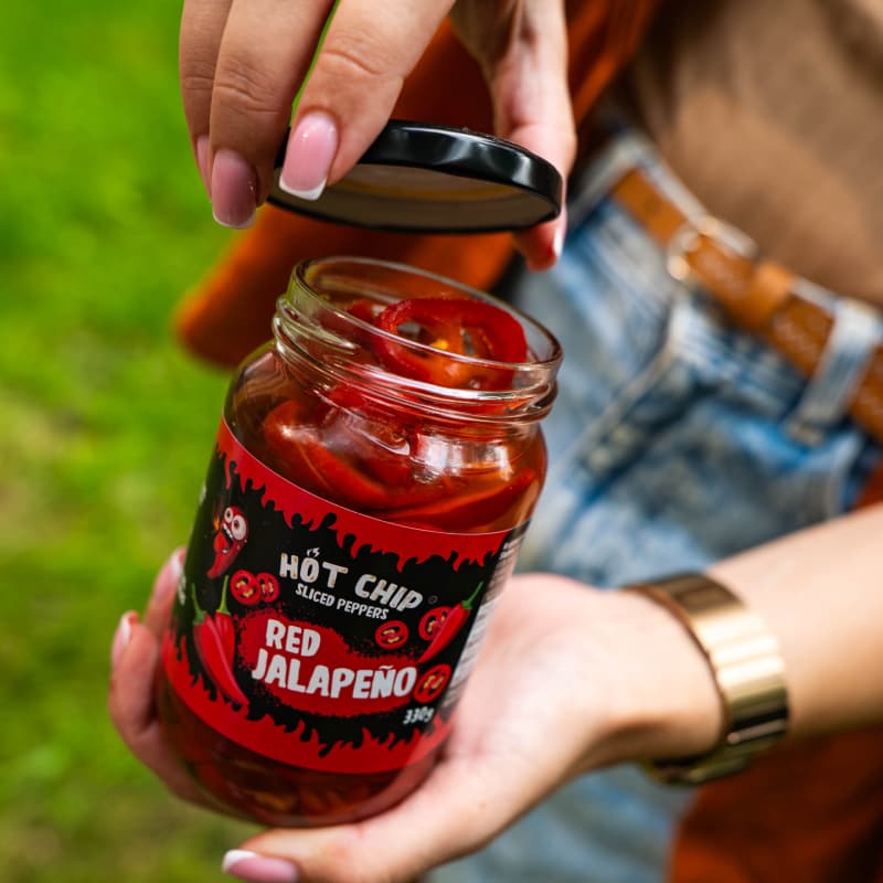 Červené Jalapeño papričky krájené v octovém nálevu – 330g - náhled 2