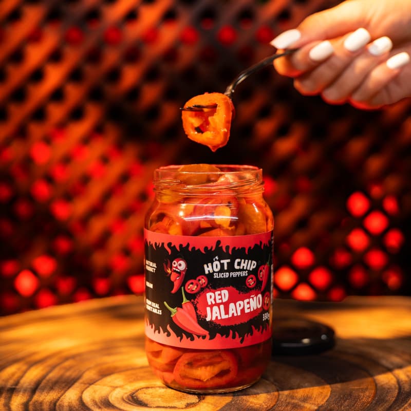 Červené Jalapeño papričky krájené v octovém nálevu – 330g - náhled 3